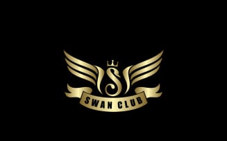 Golden Winged S-Shape Swan Logo Template