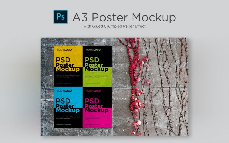 A3 Poster Glued and Crumpled with product mockup Product Mockup