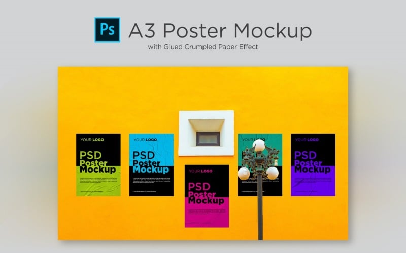 A3 Poster product mockup with Glued and Crumpled Paper Effect Product Mockup