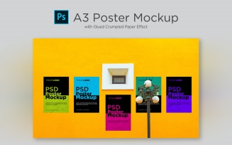 A3 Poster product mockup with Glued and Crumpled Paper Effect
