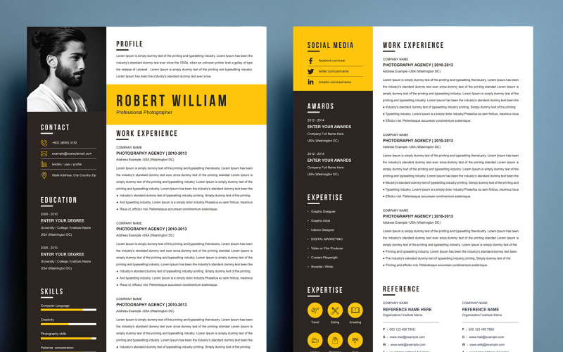 Robert William - Professional Photographer Printable Resume Templates