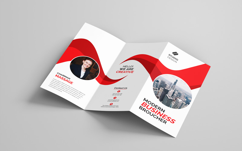 Free Red Color Bifold Brochure - Corporate Identity Template