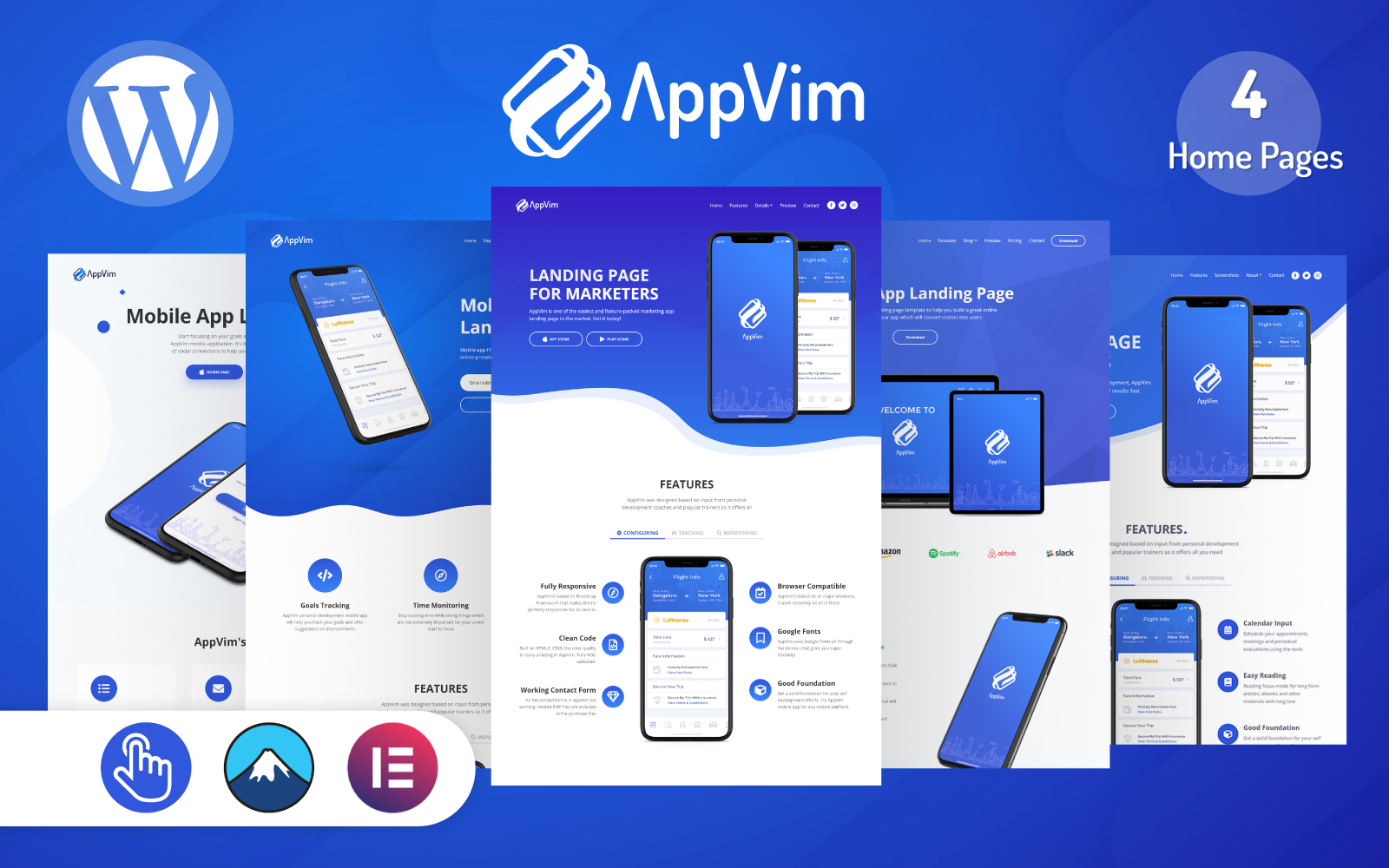Reszponzív AppVim - App Landing Page WordPress Theme WordPress sablon 172074