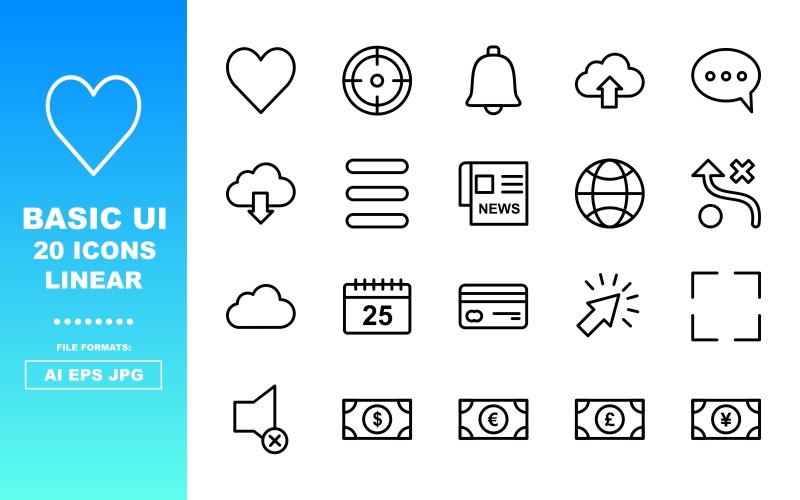 Vector 20 Basic UI Linear Icon Pack Icon Set