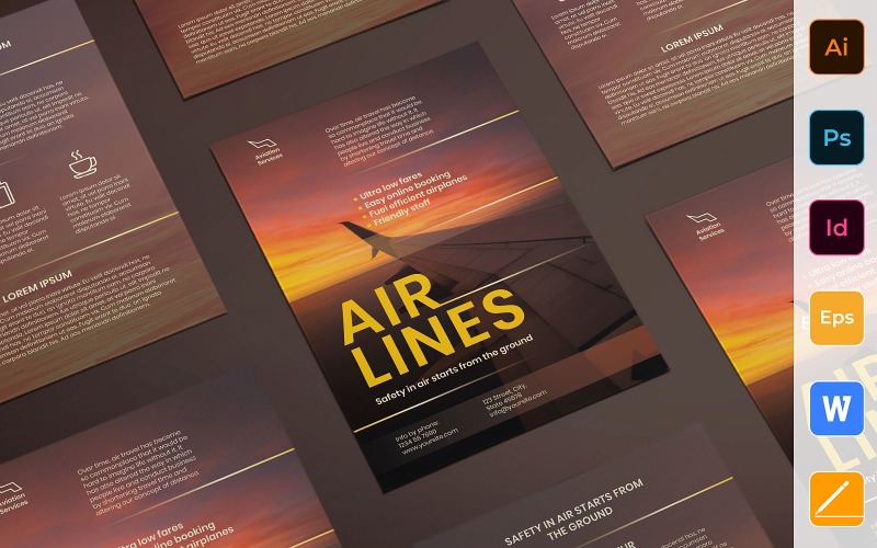 Ready-to-use Airlines Aviation Flyer Corporate Template Corporate Identity
