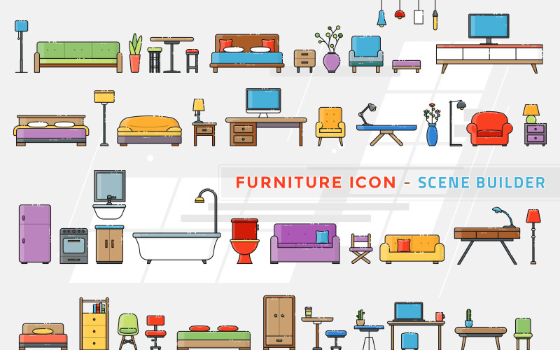 Furniture and Interior Scene Iconset Template Icon Set