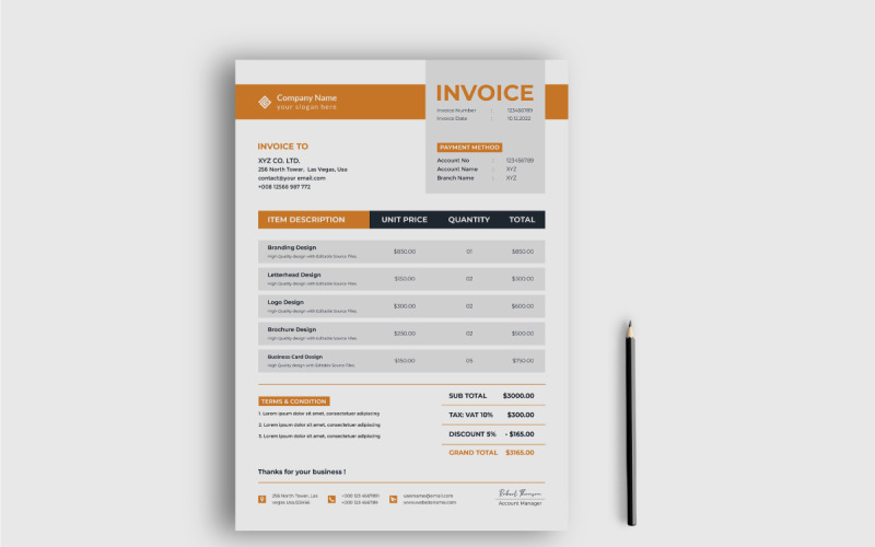 Clean Business Invoice Design Template Corporate Identity