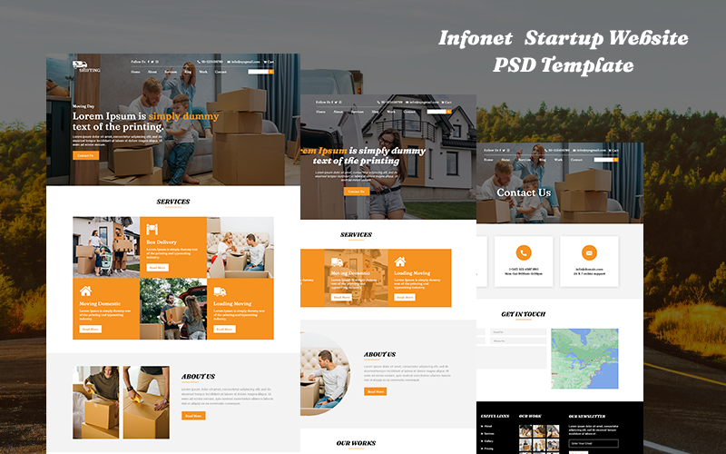 Infonet - Shipping Mover Free Website PSD Template