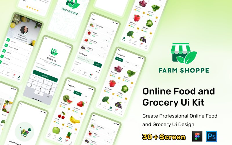 Online Food And Grocery Ui Kit | Mobile Application - Figma & PSD UI Element