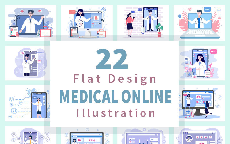 22 Online Doctor Medical Information Flat Design Illustration
