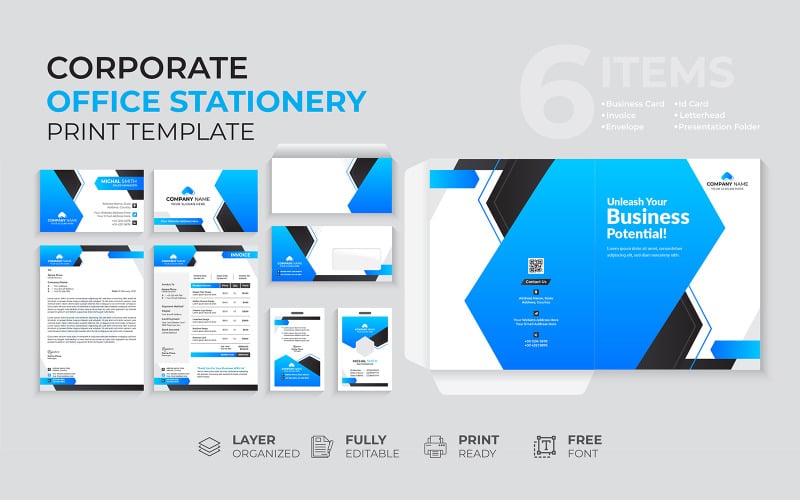 Creative Corporate Branding Stationery with Cyan Color Corporate Identity