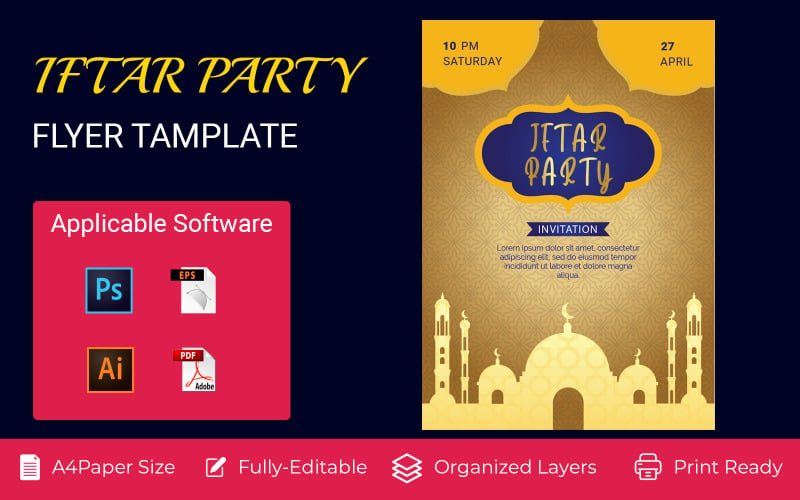 Decorative Iftar Party Invitation Banner Corporate Identity Design