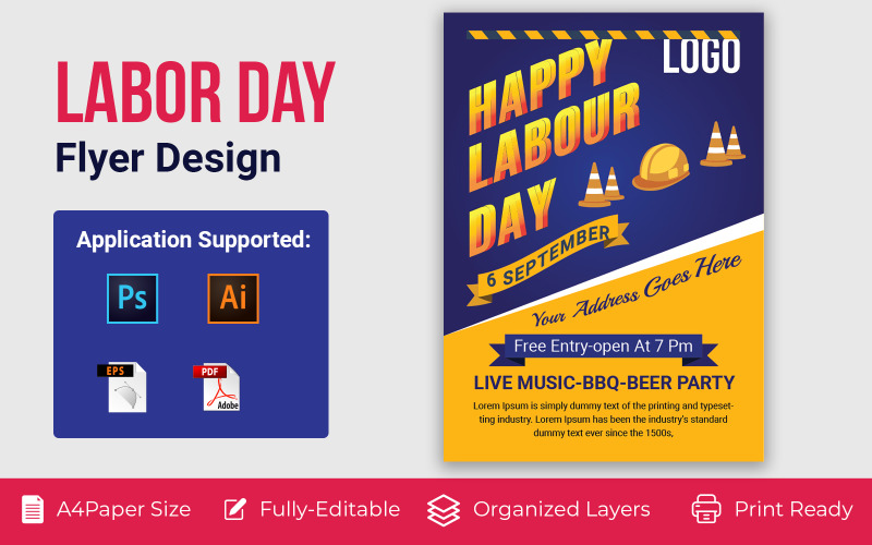 American Labor Day Banner, Flyer Corporate Identity Template
