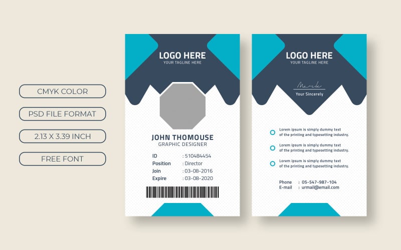 ID Card Layout with Flat and Cyans Elements Corporate Identity