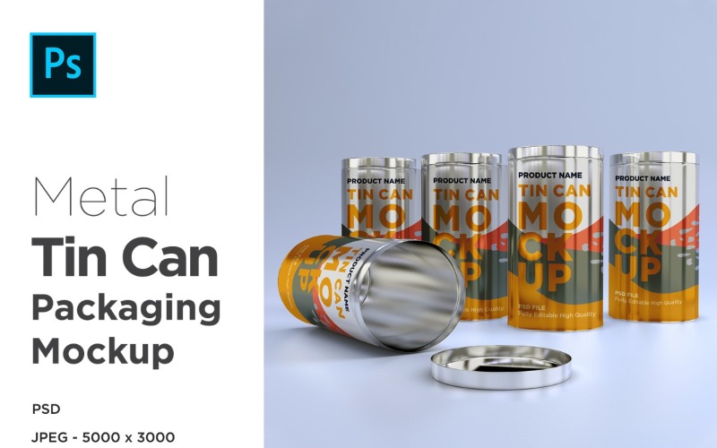 Round Tall Tin Can Packaging Mockup Product Mockup
