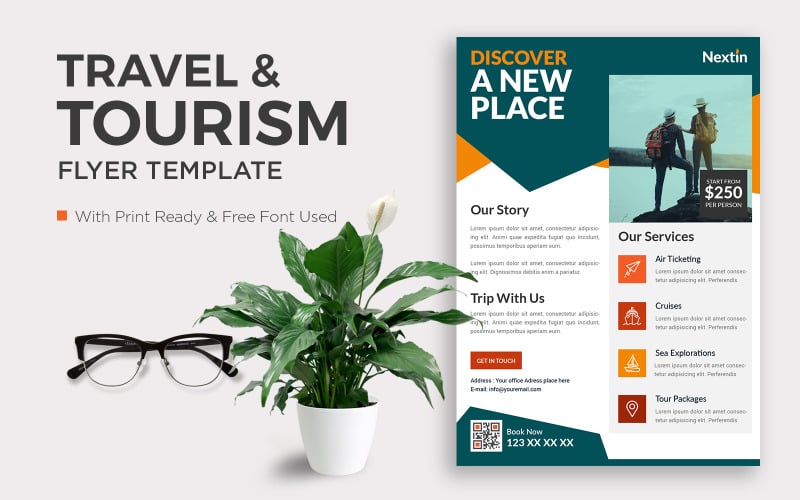 Travel Flyer Corporate Template Design with Contact Details. Corporate Identity