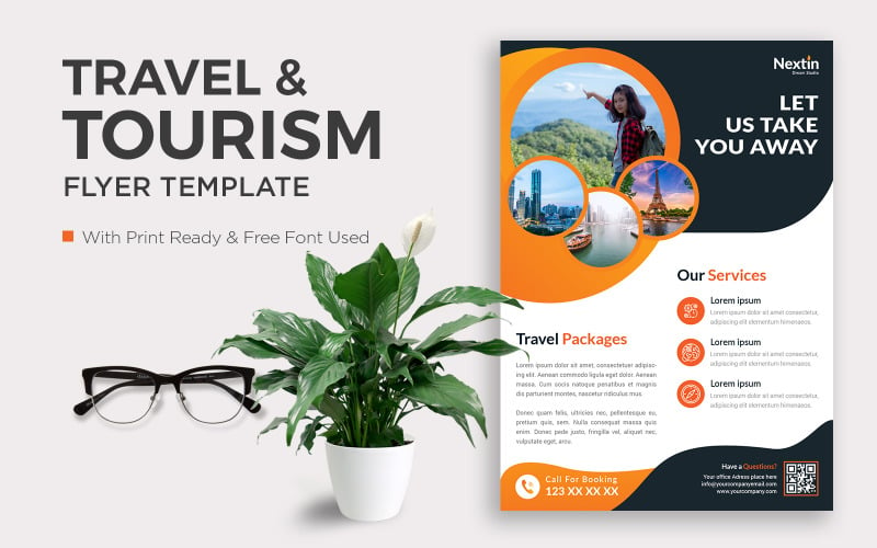 Travel Flyer Corporate Template Design with Contact Details. Corporate Identity
