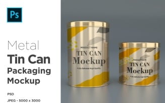 Two Round Tall Tin Can Packaging Mockup