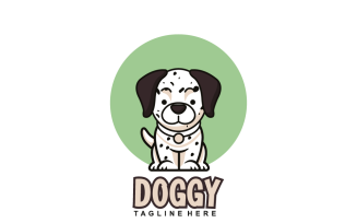 Cute Happy Dog Sitting Logo Template