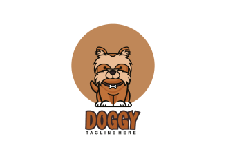 Cute Little Dog Cartoon Sitting Isolated on White Background Logo