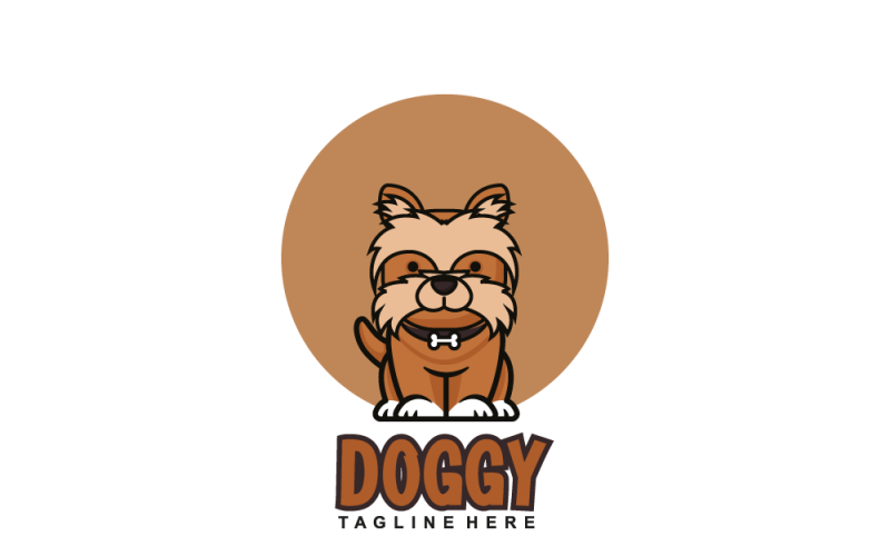Cute Little Dog Cartoon Sitting Isolated on White Background Logo Logo Template