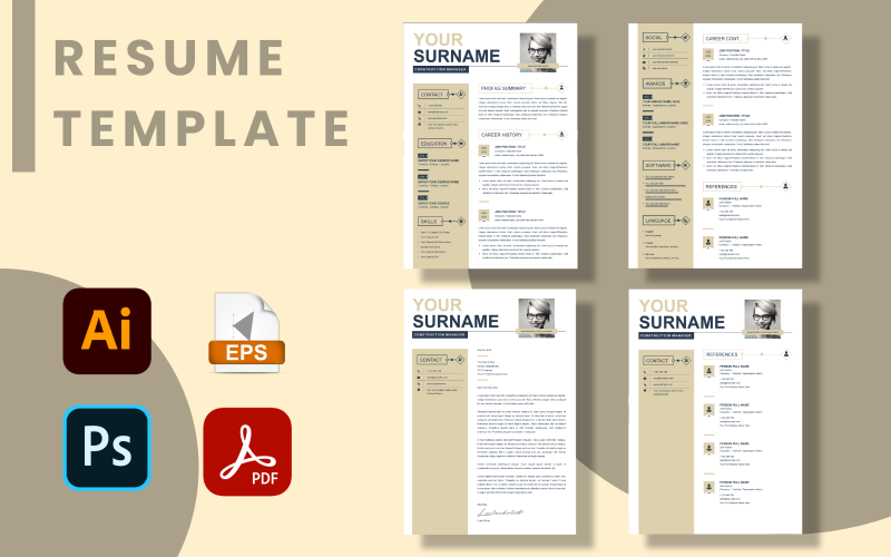 Photo Resume Template Golden Color