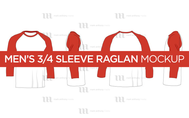Raglan Men's 3/4 Sleeve Shirt - Vector Mockup Template Product Mockup