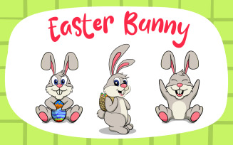 Cute Easter Bunnies Vector Pack (3 Easter Bunnies) Illustration