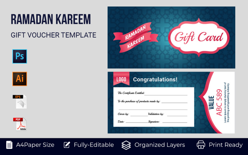 Islamic Gift Voucher Corporate Template Perfect for Prints Corporate Identity
