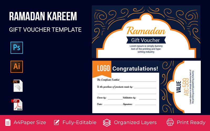 Ramadan Gift Coupon with Promotion Card Corporate Template Corporate Identity