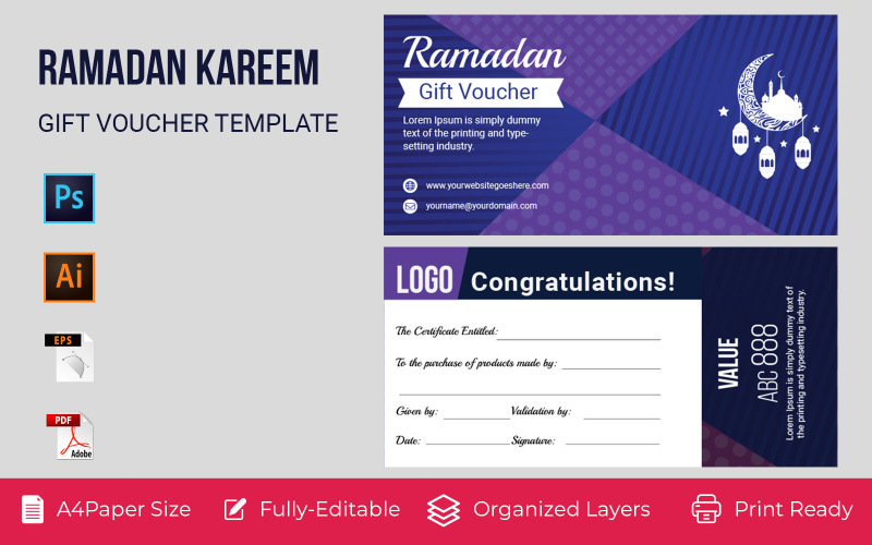 Ramadan Gift Coupon with Special Offer Corporate Template Corporate Identity