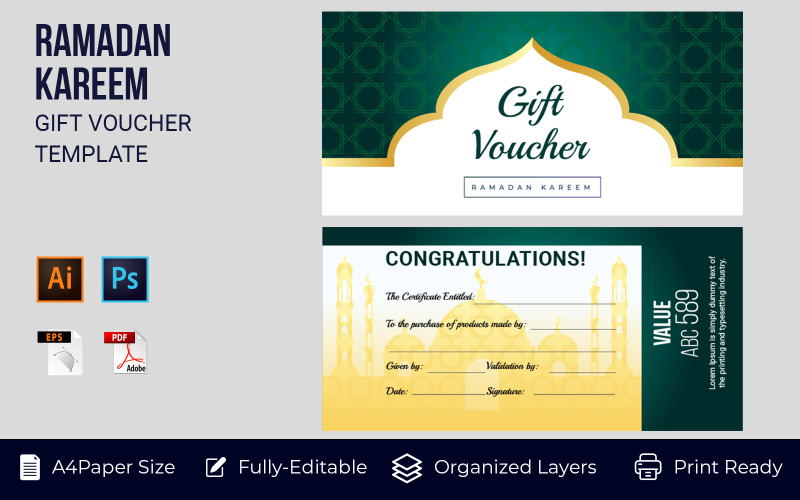 Ramadan Gift Coupon with Special Offer Corporate Template Corporate Identity