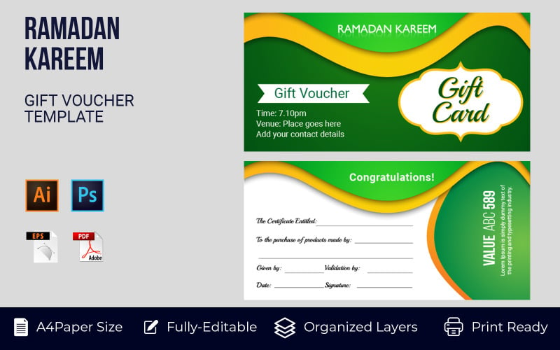 Ramadan Gift Voucher Card Corporate Template Perfect for Flyers Corporate Identity