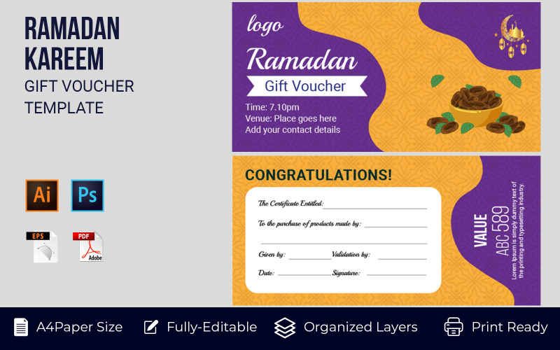 Ramadan Gift Voucher Sale DIscount Corporate Template Corporate Identity