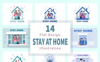 14 Stay at Home Flat Design Illustration
