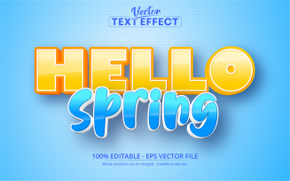 Hello Spring Cartoon Editable Text Effect Vector