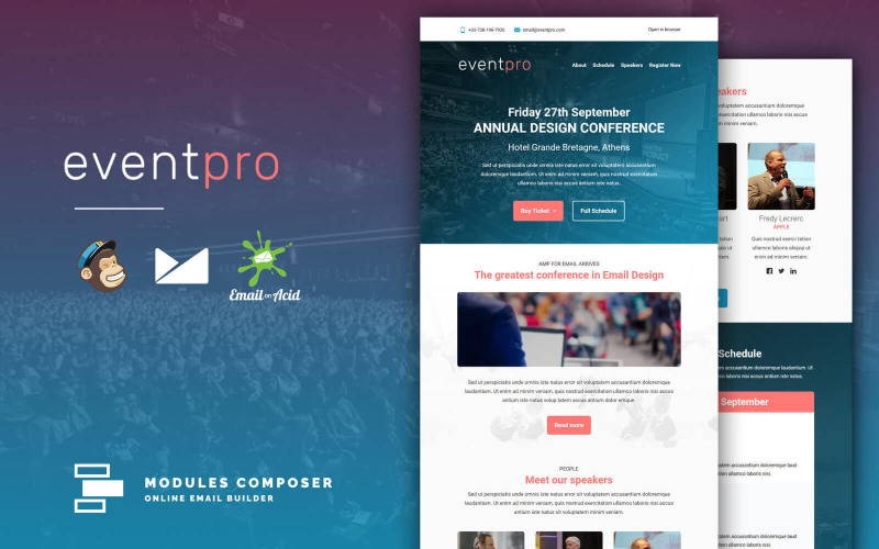 EventPro – Responsive Email for Events & Conferences with Online Builder Newsletter Newsletter Template