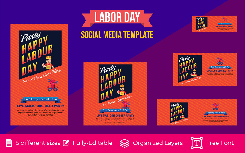 Happy Labor Day Social Media Banner Background Design