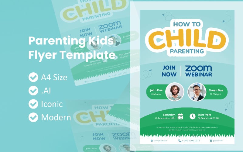 Parenting Kids Webinar Live Zoom Flyer Brochure Corporate identity template Corporate Identity