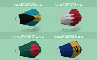 Mask with Bahamas Bahrain Bangladesh Barbados Nation flag Product Mockup