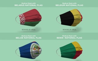 Medical Mask with Canada African Chad Chile National Flags Product Mockup