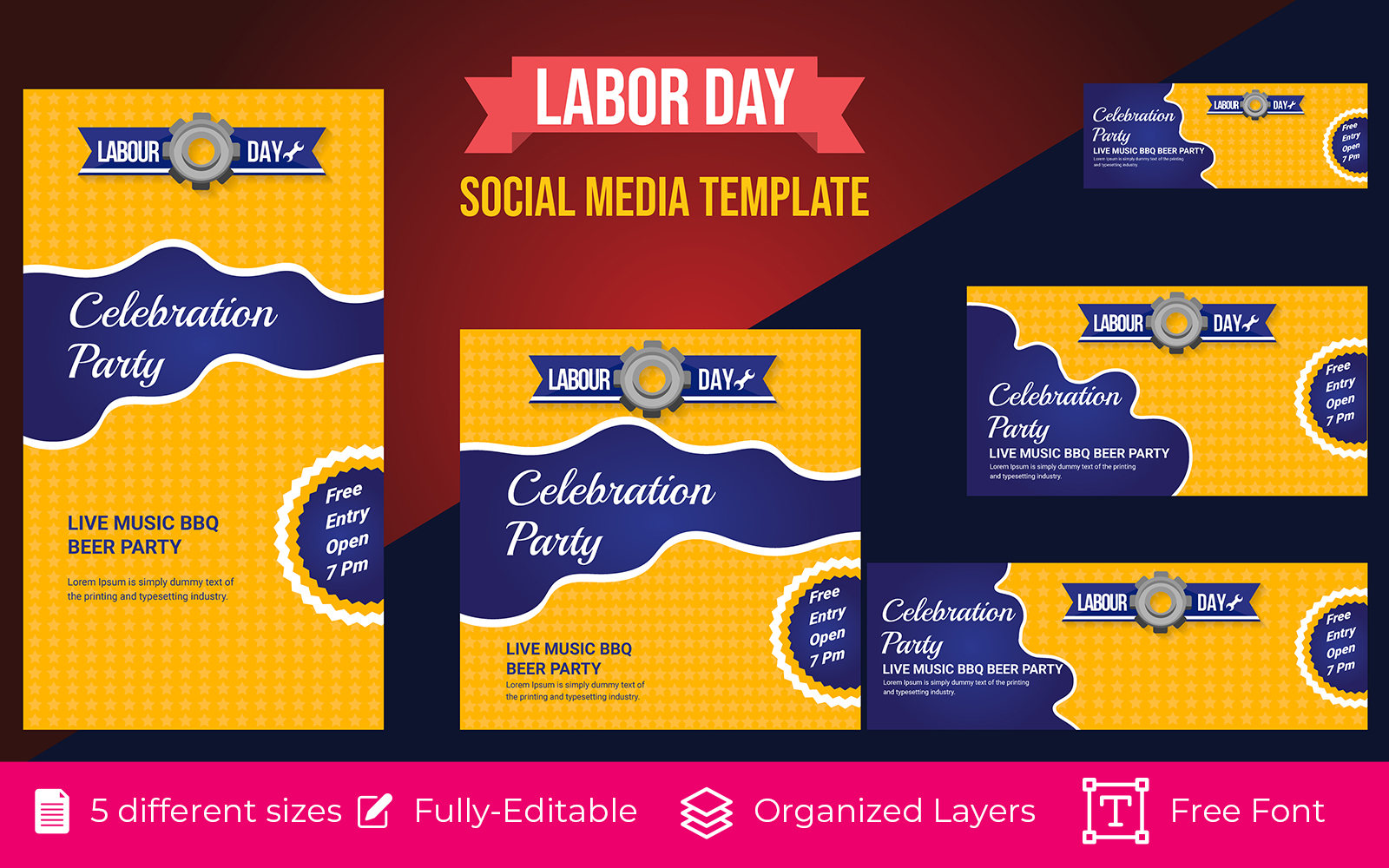 Download USA Labor Day Holiday Social Media template | ThemePlug.net