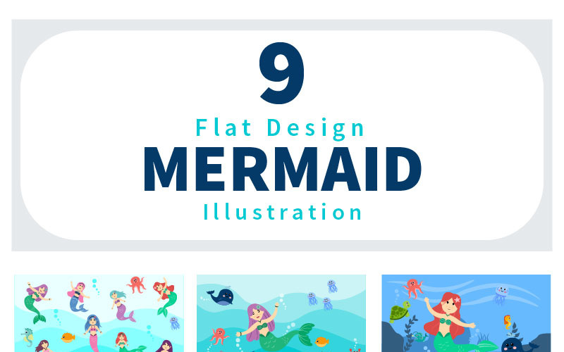 9 Mermaid And Cute Sea Animals Illustration