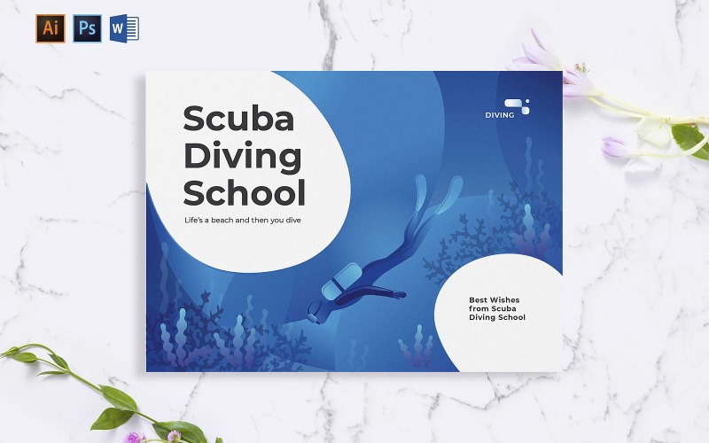 Creative Diving School Greeting Card Template Corporate Identity