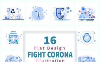 16 Fighting With Corona Virus Flat Illustration