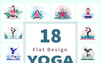 18 Yoga or Meditation Flat Design Vector Illustration
