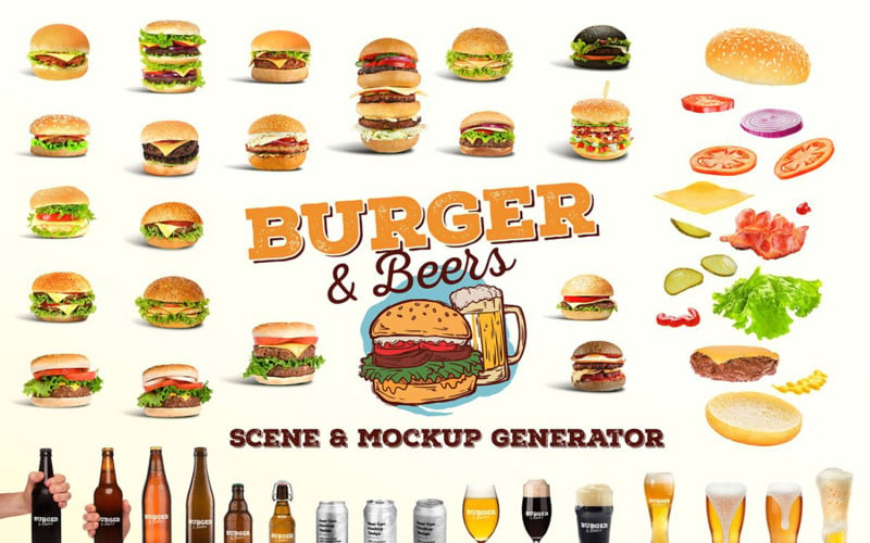 Burger&Beer Mock-up and Scene Creator Product Mockup