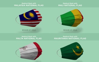 Mask with Malaysia Mali Malta Mauritania Nation Flags Product Mockup