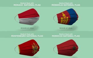 Mask with morocco Mongolia Montenegro Monaco Nation Flags Product Mockup