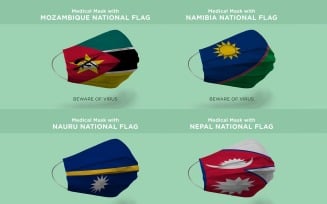 Mask with Mozambique Namibia Nauru Nepal Nation Flags Product Mockup